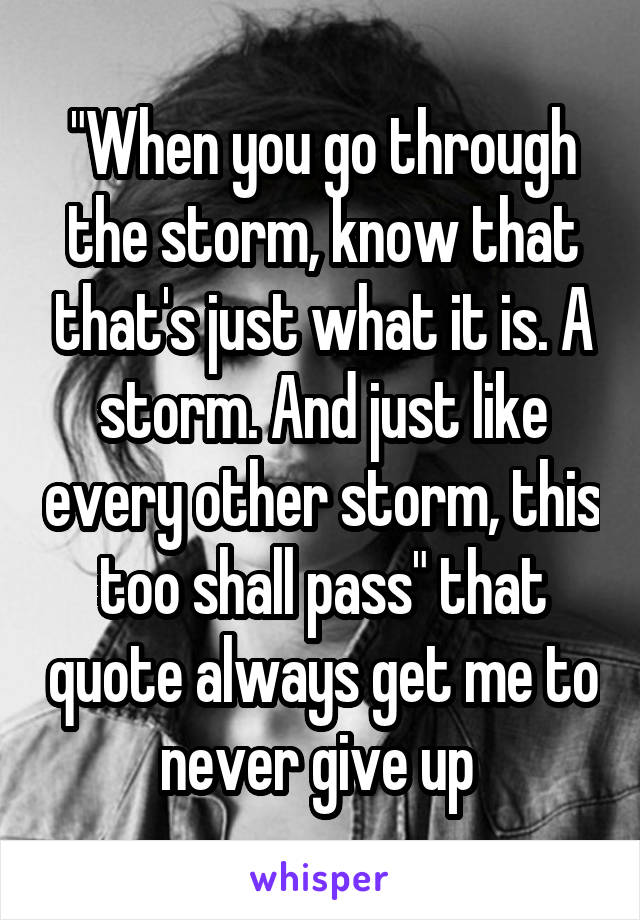 "When you go through the storm, know that that's just what it is. A storm. And just like every other storm, this too shall pass" that quote always get me to never give up 