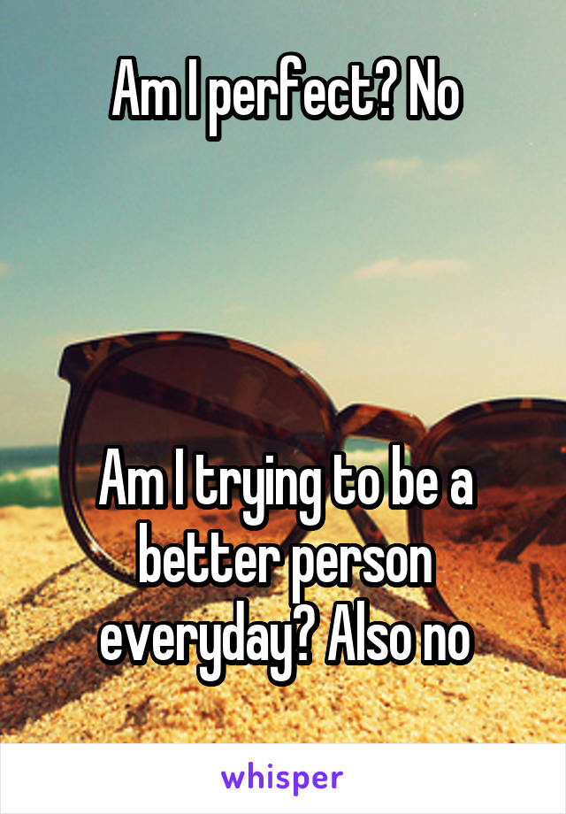 Am I perfect? No




Am I trying to be a better person everyday? Also no
