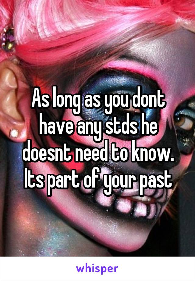 As long as you dont have any stds he doesnt need to know. Its part of your past