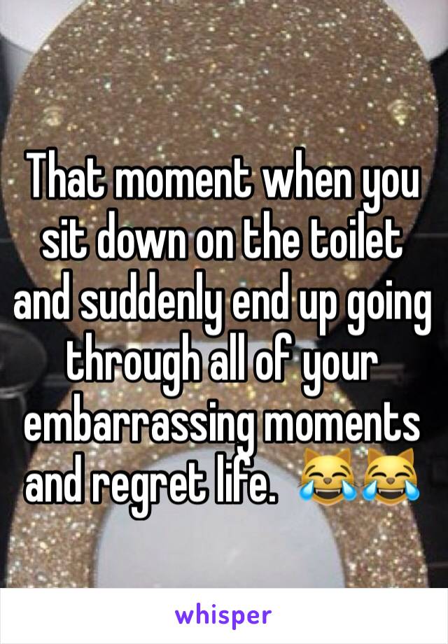 That moment when you sit down on the toilet and suddenly end up going through all of your embarrassing moments and regret life.  😹😹