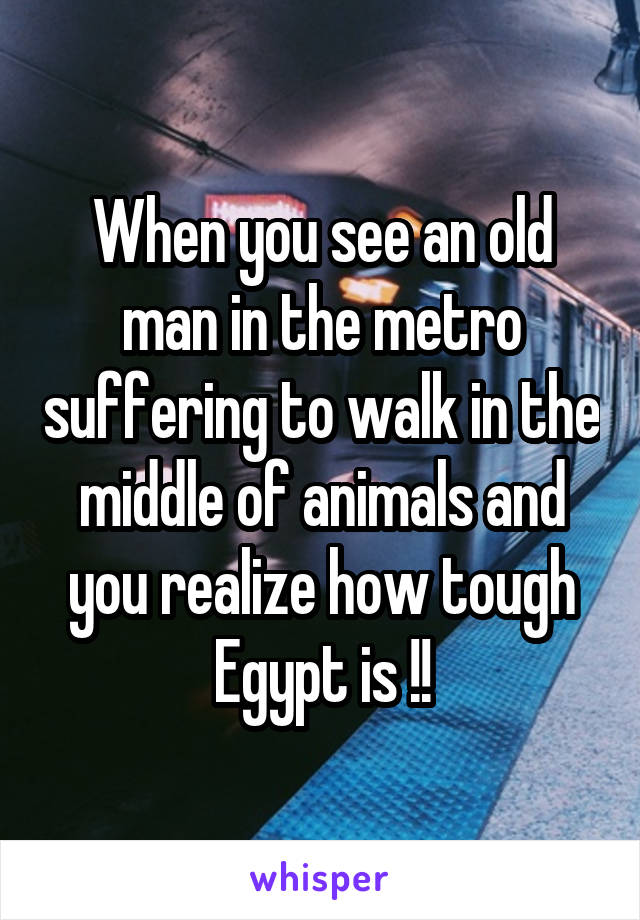When you see an old man in the metro suffering to walk in the middle of animals and you realize how tough Egypt is !!