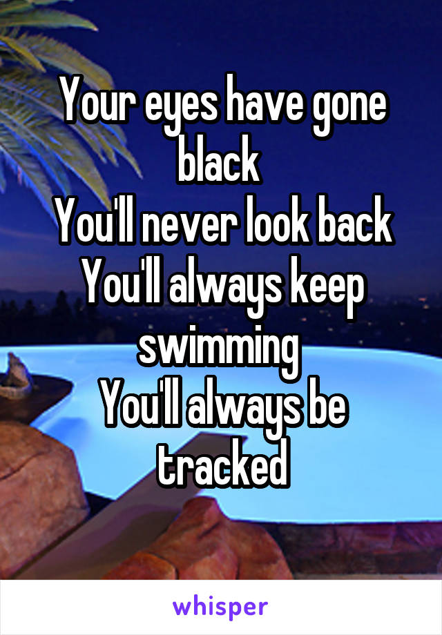 Your eyes have gone black 
You'll never look back
You'll always keep swimming 
You'll always be tracked

