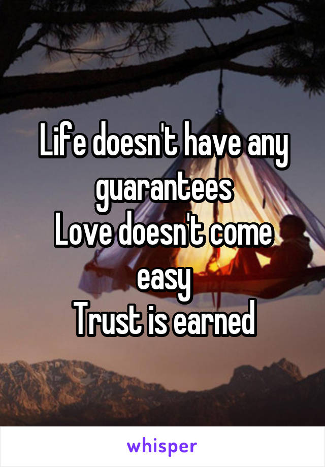 Life doesn't have any guarantees
Love doesn't come easy
Trust is earned