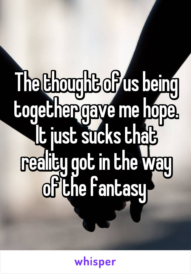 The thought of us being together gave me hope. It just sucks that reality got in the way of the fantasy 