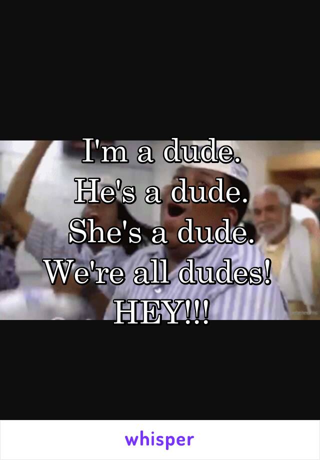 I'm a dude.
He's a dude.
She's a dude.
We're all dudes! 
HEY!!!
