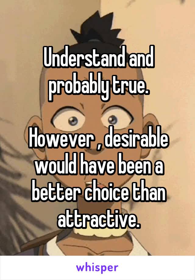 Understand and probably true.

However , desirable would have been a better choice than attractive.