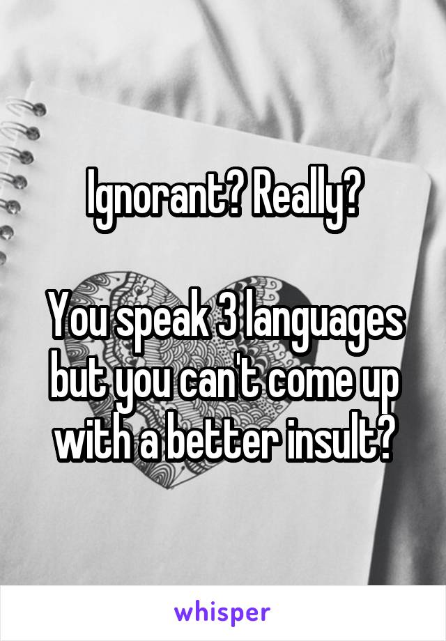 Ignorant? Really?

You speak 3 languages but you can't come up with a better insult?