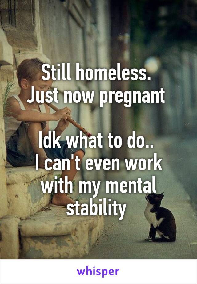 Still homeless. 
Just now pregnant 

Idk what to do.. 
I can't even work with my mental stability 