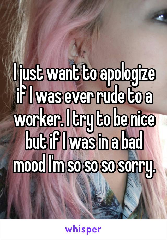 I just want to apologize if I was ever rude to a worker. I try to be nice but if I was in a bad mood I'm so so so sorry.