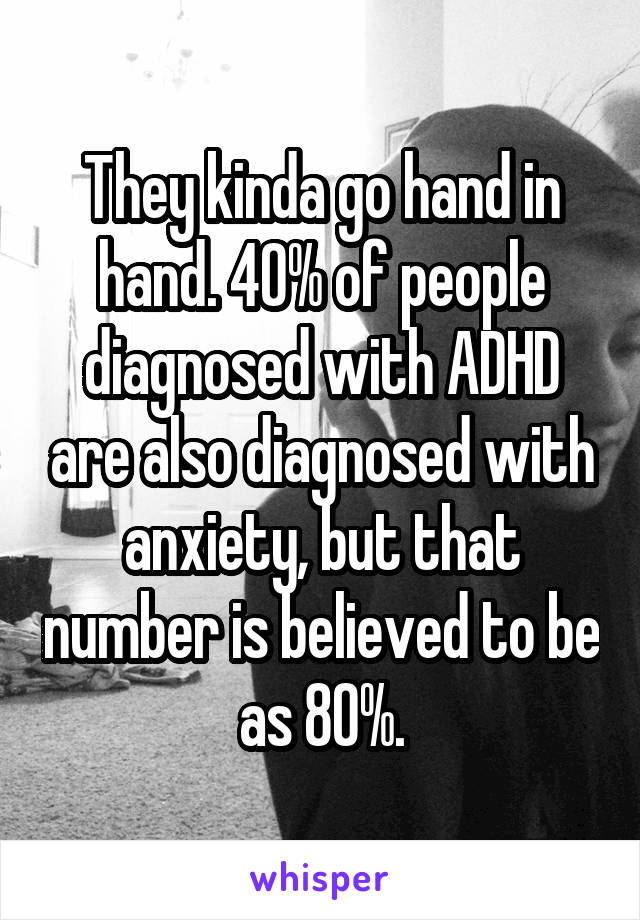 They kinda go hand in hand. 40% of people diagnosed with ADHD are also diagnosed with anxiety, but that number is believed to be as 80%.
