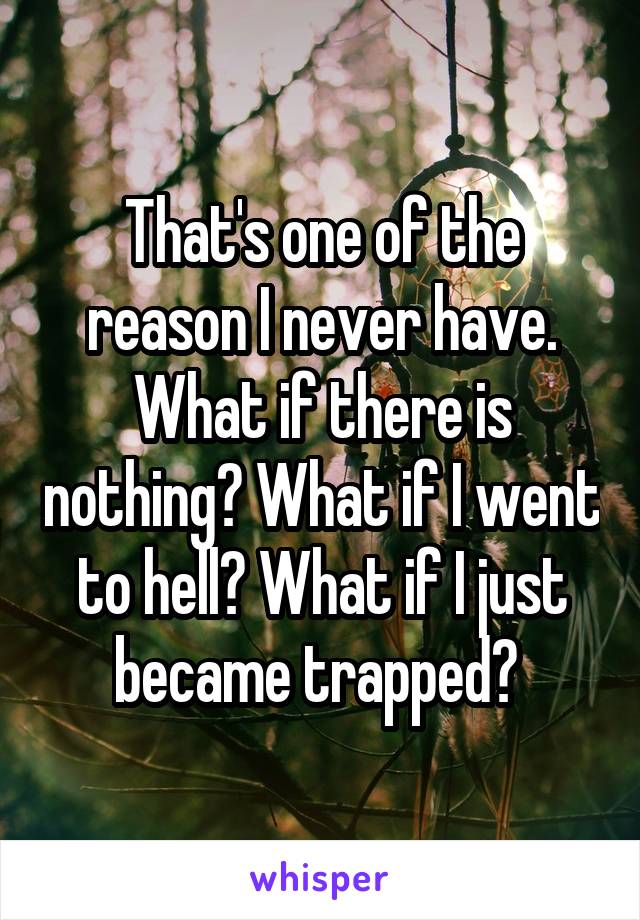 That's one of the reason I never have. What if there is nothing? What if I went to hell? What if I just became trapped? 