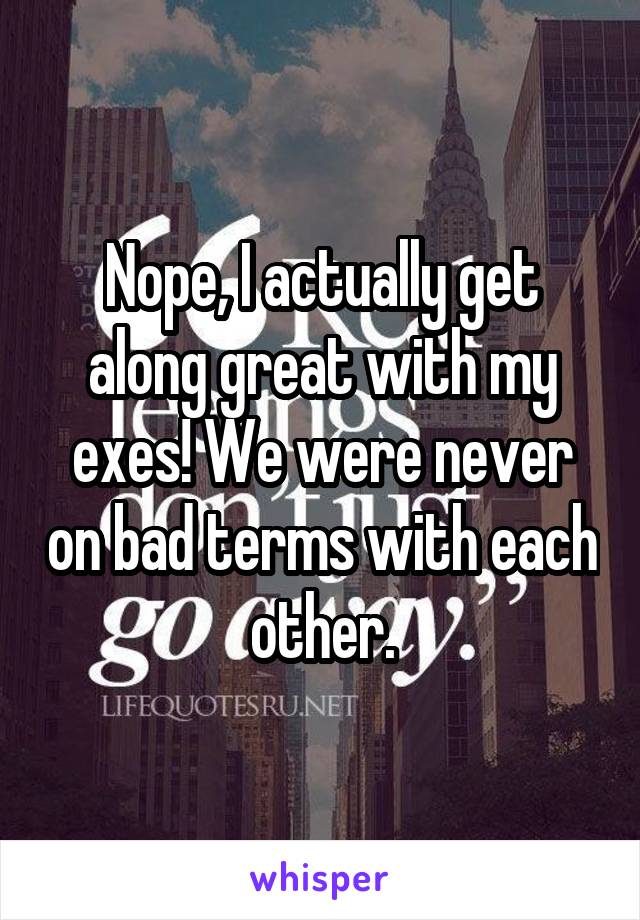 Nope, I actually get along great with my exes! We were never on bad terms with each other.