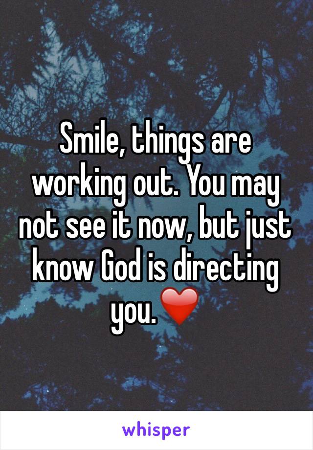 Smile, things are working out. You may not see it now, but just know God is directing you.❤️