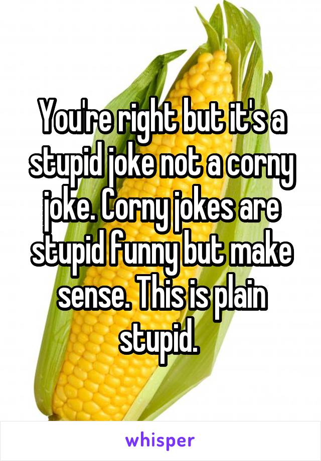 You're right but it's a stupid joke not a corny joke. Corny jokes are stupid funny but make sense. This is plain stupid. 