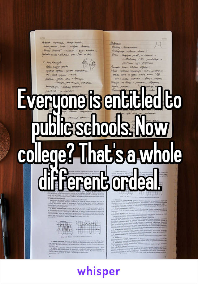 Everyone is entitled to public schools. Now college? That's a whole different ordeal.