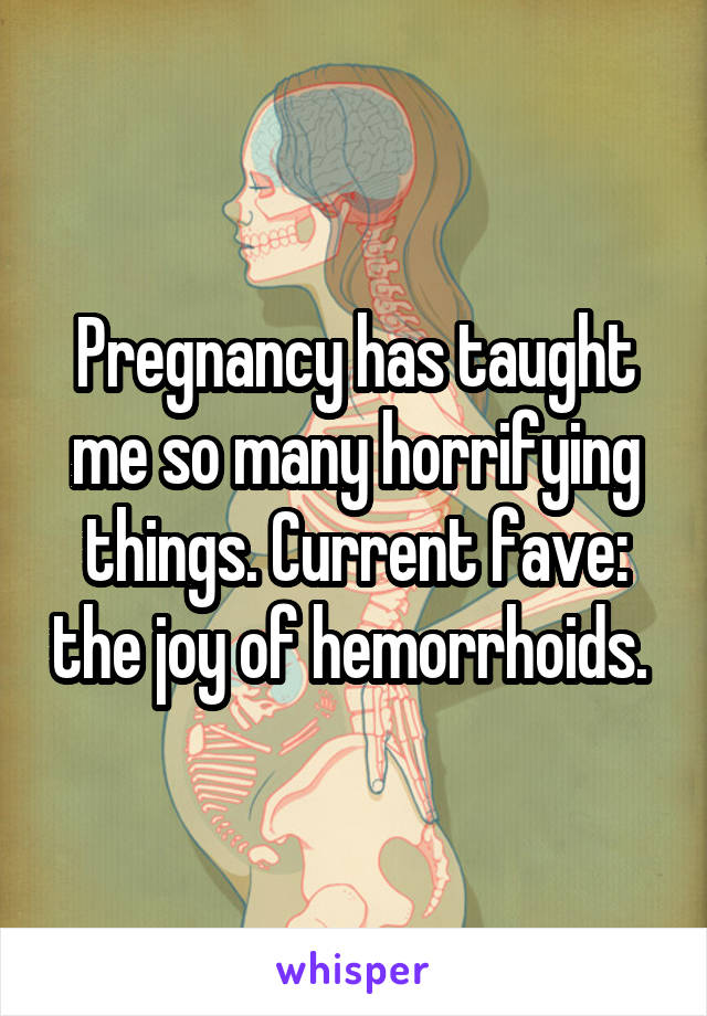 Pregnancy has taught me so many horrifying things. Current fave: the joy of hemorrhoids. 