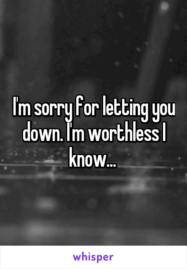 I'm sorry for letting you down. I'm worthless I know... 