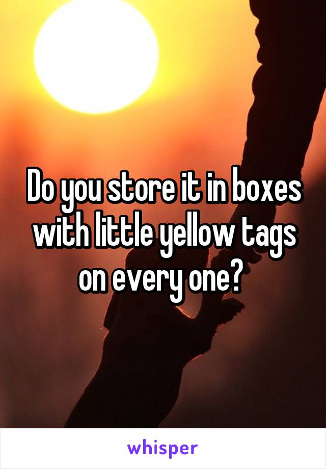 Do you store it in boxes with little yellow tags on every one? 