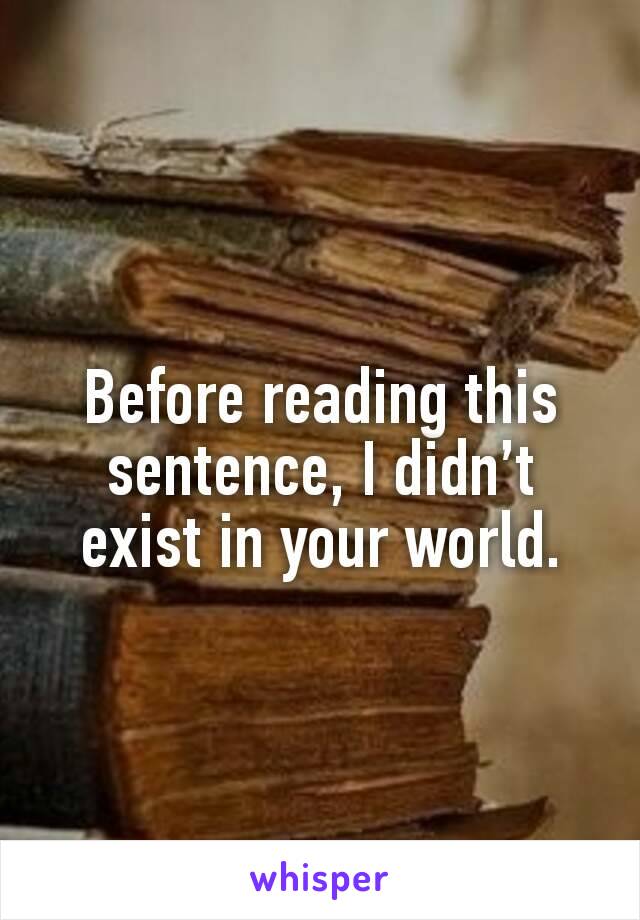 Before reading this sentence, I didn’t exist in your world.