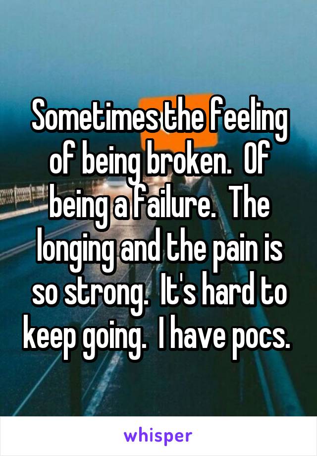 Sometimes the feeling of being broken.  Of being a failure.  The longing and the pain is so strong.  It's hard to keep going.  I have pocs. 