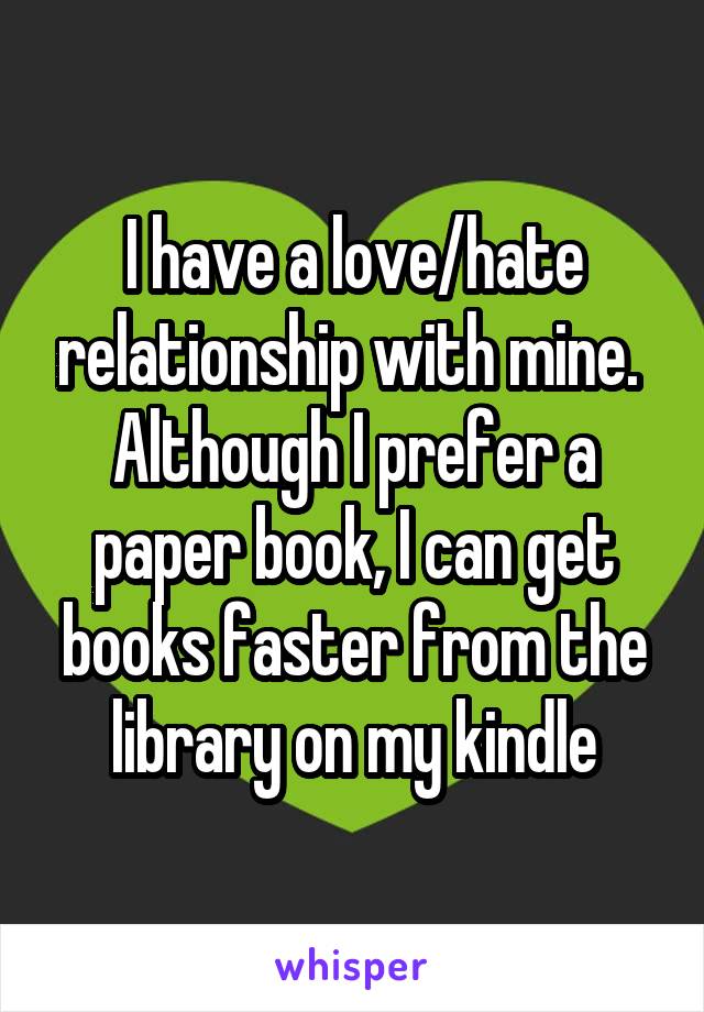 I have a love/hate relationship with mine.  Although I prefer a paper book, I can get books faster from the library on my kindle