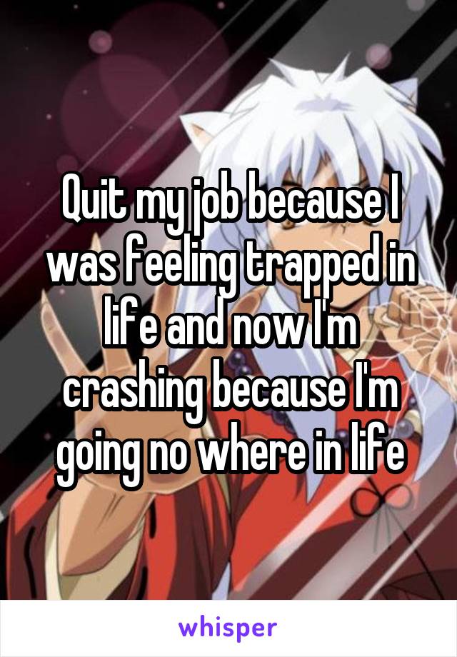 Quit my job because I was feeling trapped in life and now I'm crashing because I'm going no where in life