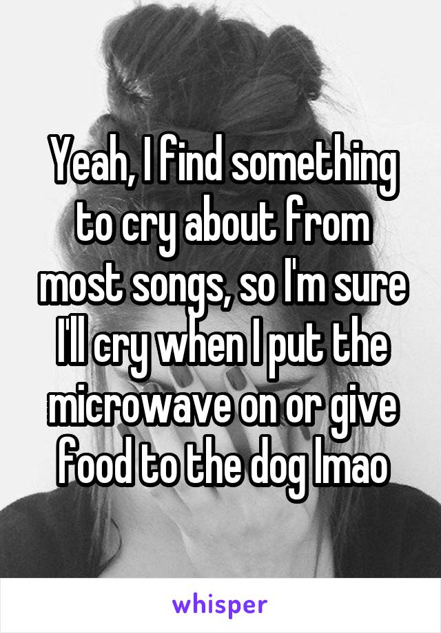 Yeah, I find something to cry about from most songs, so I'm sure I'll cry when I put the microwave on or give food to the dog lmao