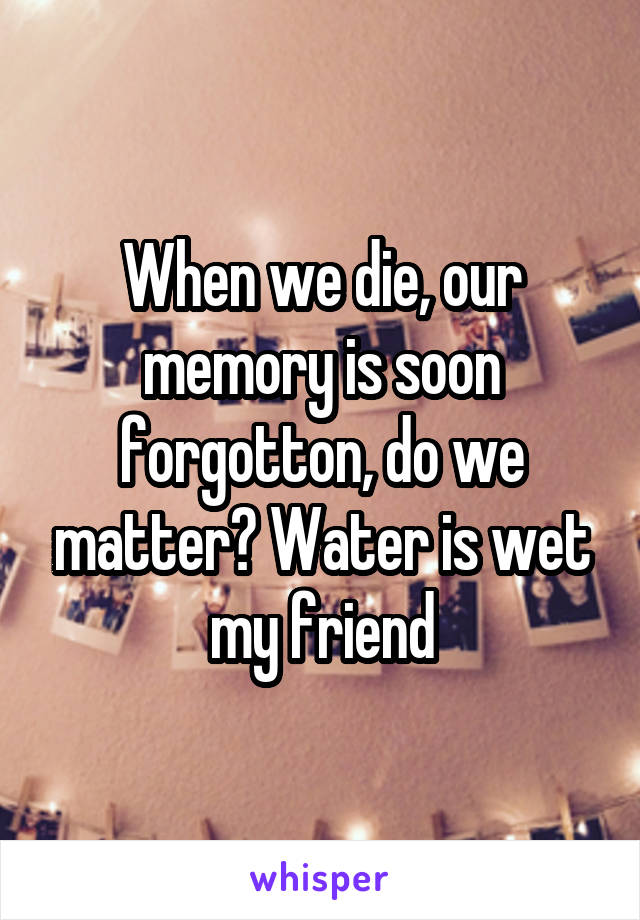 When we die, our memory is soon forgotton, do we matter? Water is wet my friend