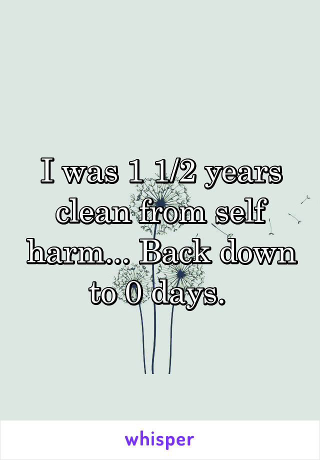 I was 1 1/2 years clean from self harm... Back down to 0 days. 
