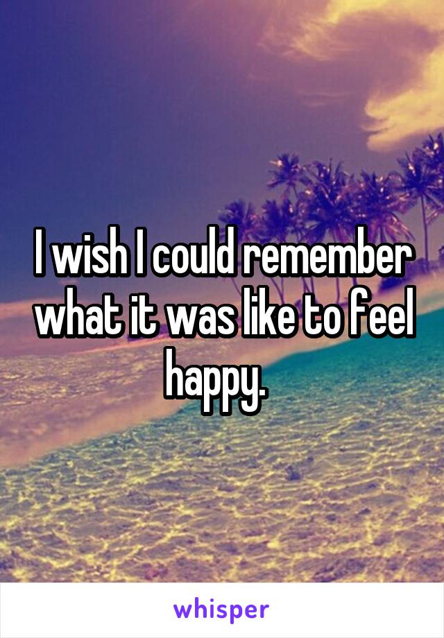 I wish I could remember what it was like to feel happy.  