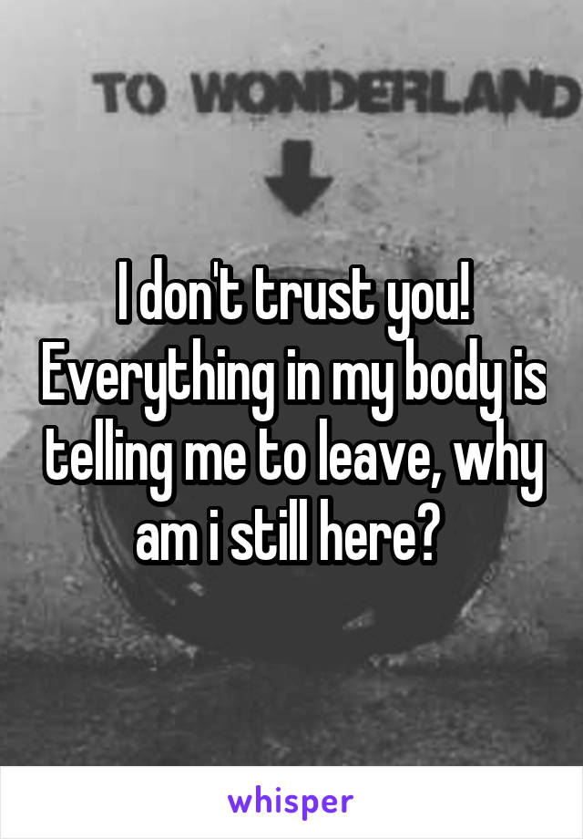 I don't trust you! Everything in my body is telling me to leave, why am i still here? 