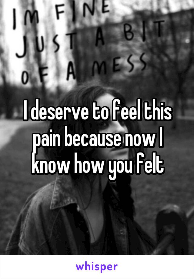 I deserve to feel this pain because now I know how you felt