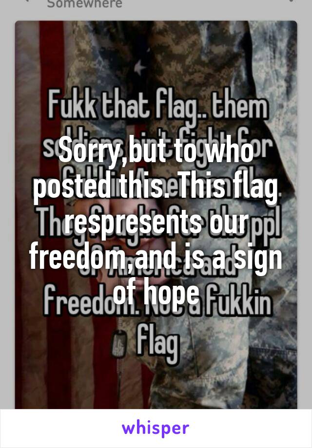 Sorry,but to who posted this. This flag respresents our freedom,and is a sign of hope
