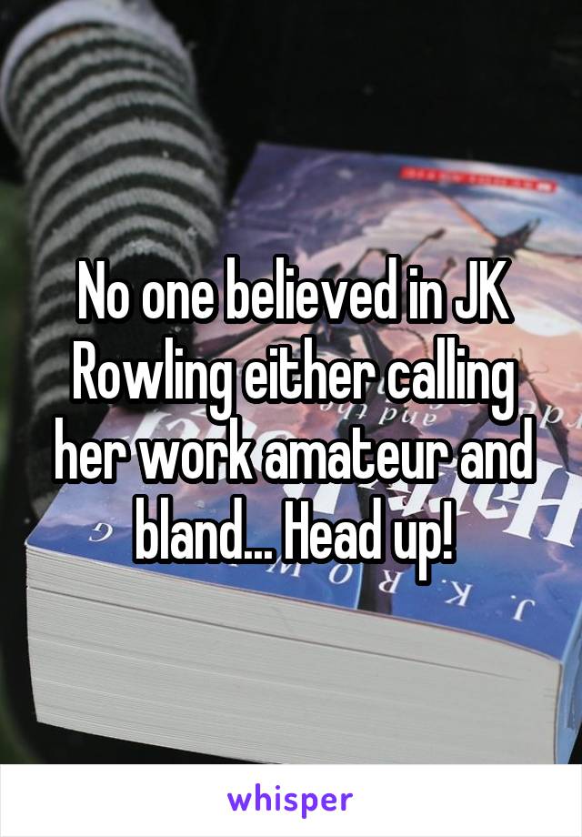 No one believed in JK Rowling either calling her work amateur and bland... Head up!