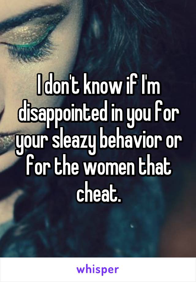 I don't know if I'm disappointed in you for your sleazy behavior or for the women that cheat.