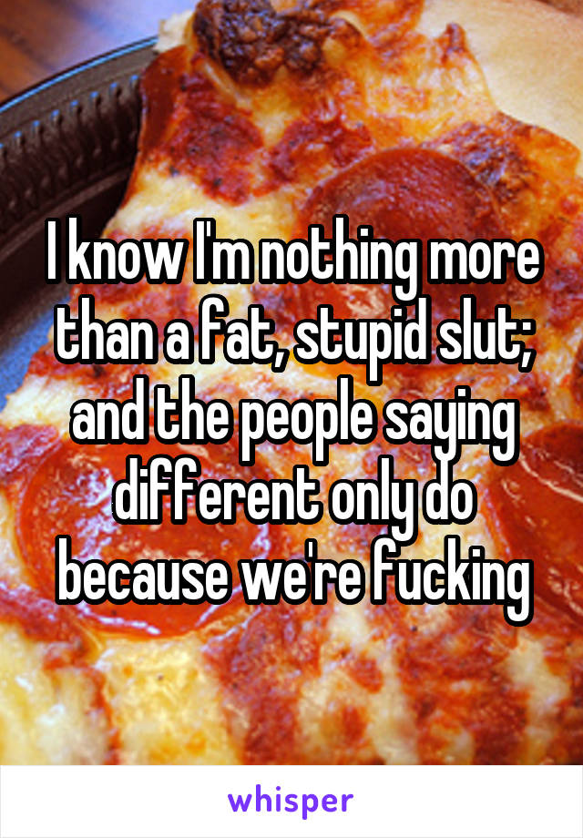 I know I'm nothing more than a fat, stupid slut; and the people saying different only do because we're fucking