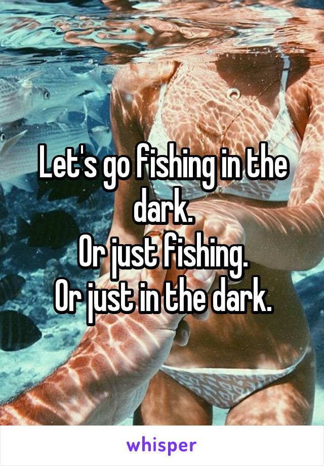 Let's go fishing in the dark.
Or just fishing.
Or just in the dark.