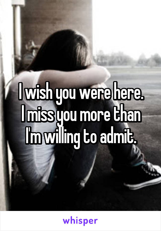 I wish you were here.
I miss you more than I'm willing to admit.