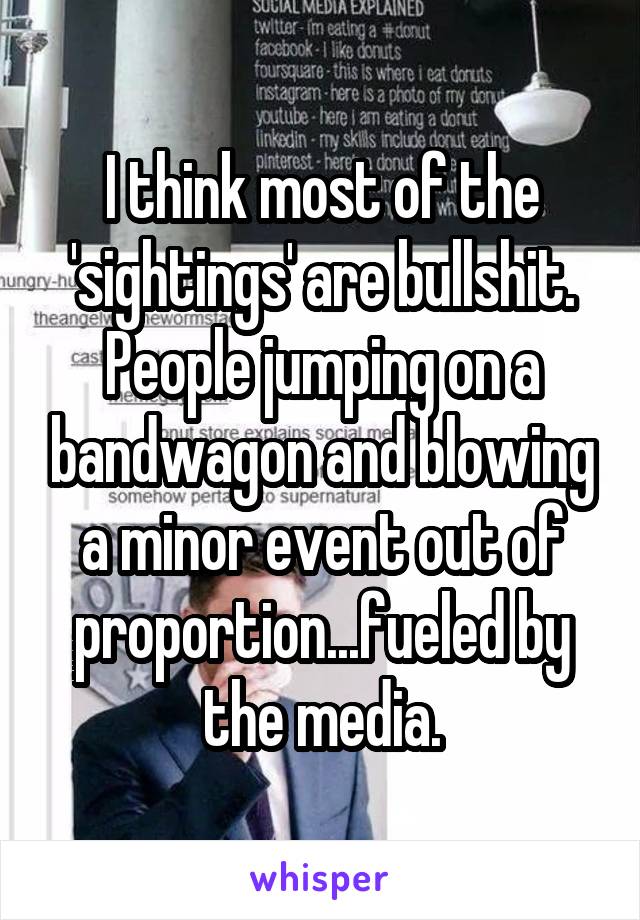 I think most of the 'sightings' are bullshit. People jumping on a bandwagon and blowing a minor event out of proportion...fueled by the media.