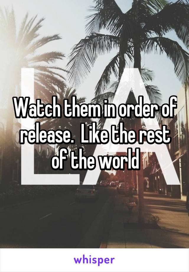 Watch them in order of release.  Like the rest of the world