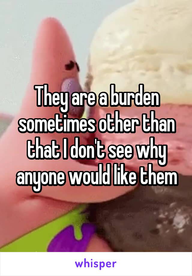 They are a burden sometimes other than that I don't see why anyone would like them