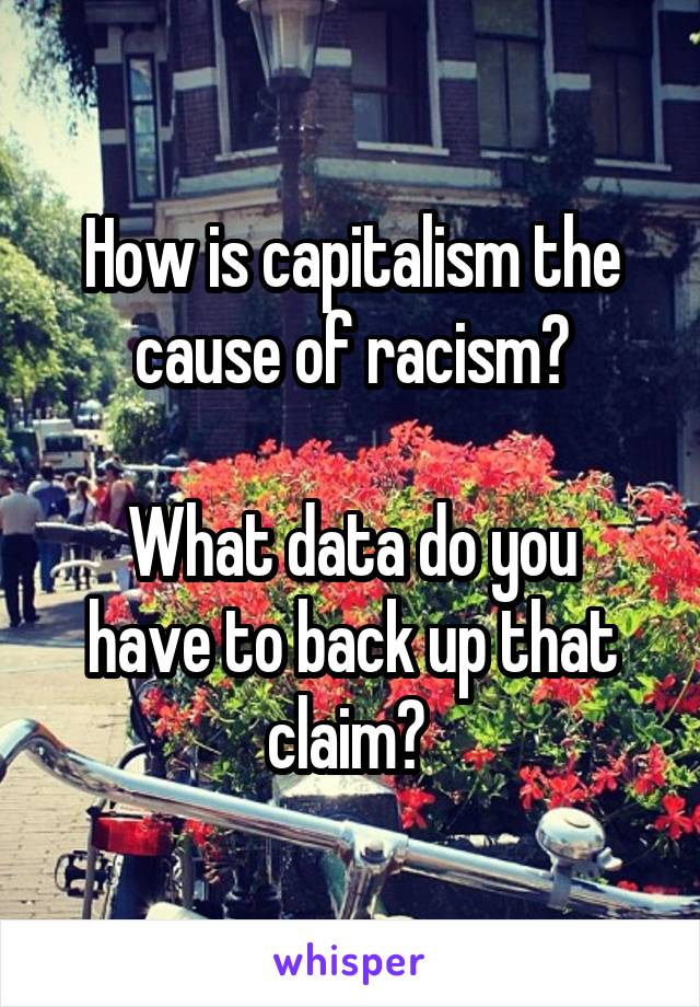 How is capitalism the cause of racism?

What data do you have to back up that claim? 
