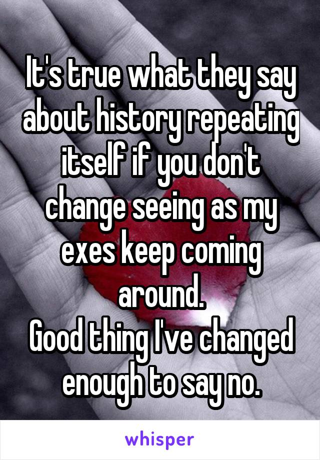 It's true what they say about history repeating itself if you don't change seeing as my exes keep coming around.
Good thing I've changed enough to say no.