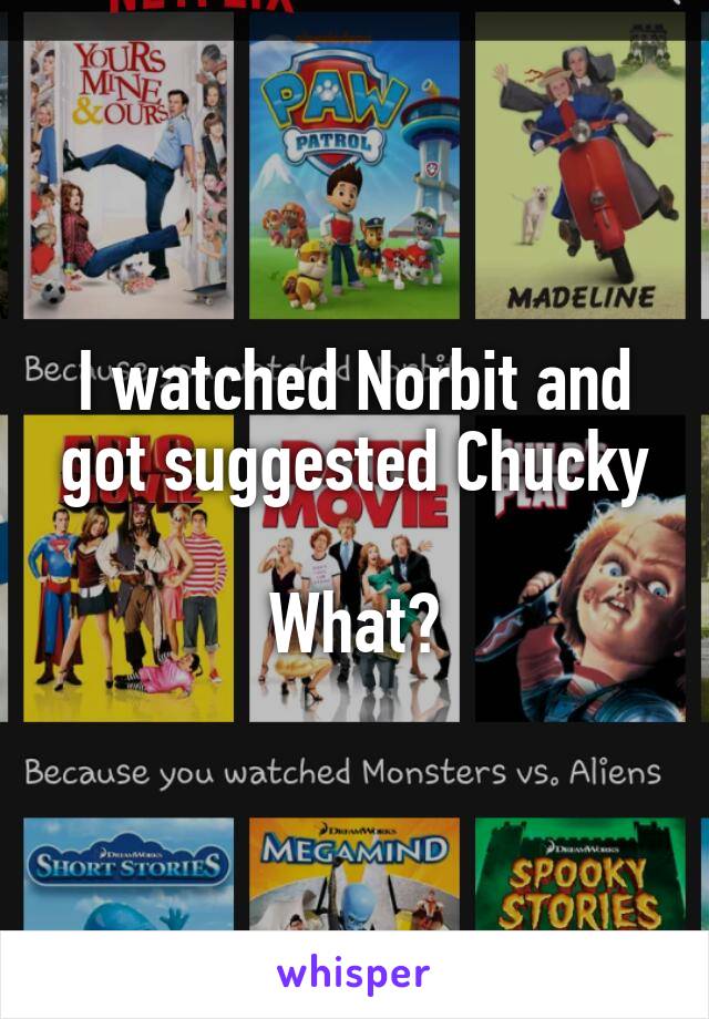 I watched Norbit and got suggested Chucky

What?