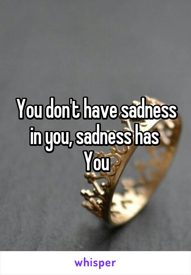 You don't have sadness in you, sadness has 
You