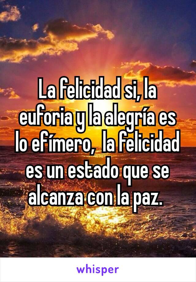 La felicidad si, la euforia y la alegría es lo efímero,  la felicidad es un estado que se alcanza con la paz. 