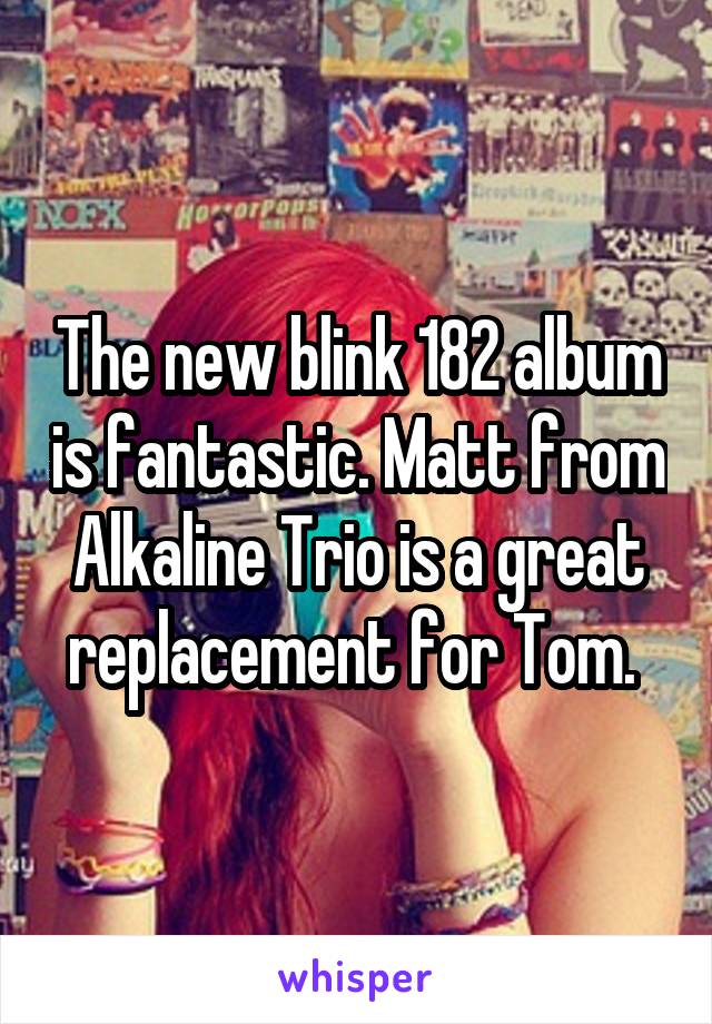 The new blink 182 album is fantastic. Matt from Alkaline Trio is a great replacement for Tom. 