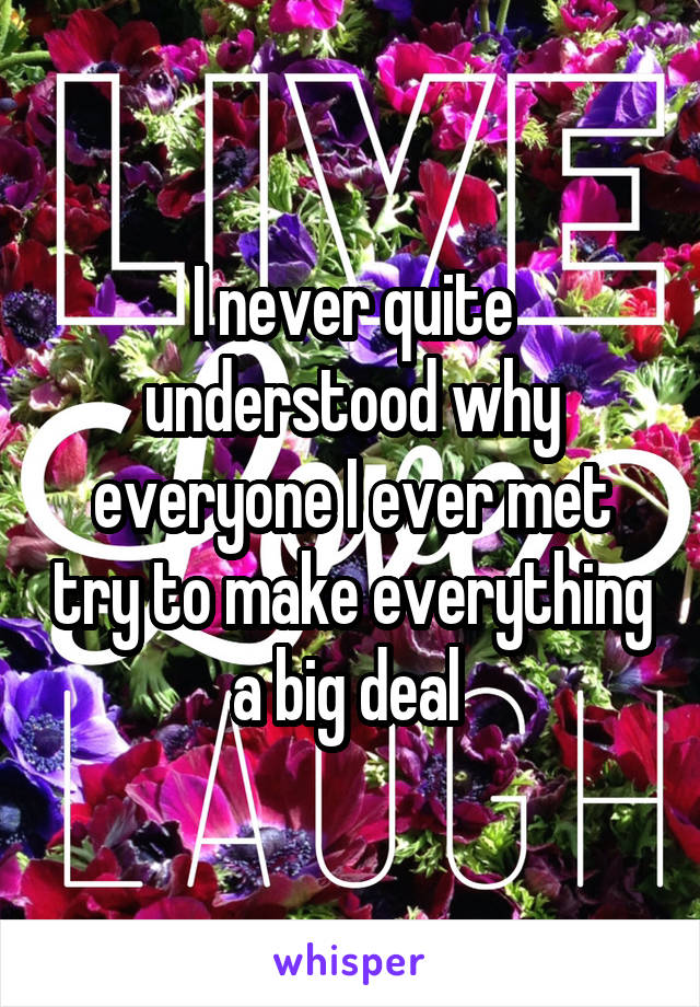 I never quite understood why everyone I ever met try to make everything a big deal 