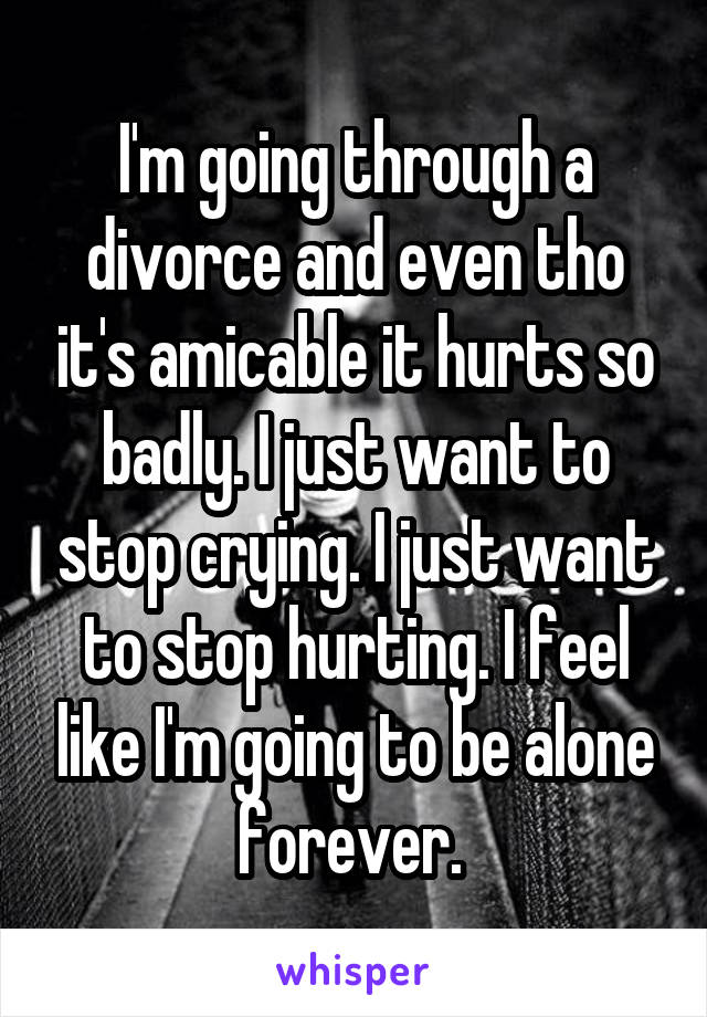 I'm going through a divorce and even tho it's amicable it hurts so badly. I just want to stop crying. I just want to stop hurting. I feel like I'm going to be alone forever. 