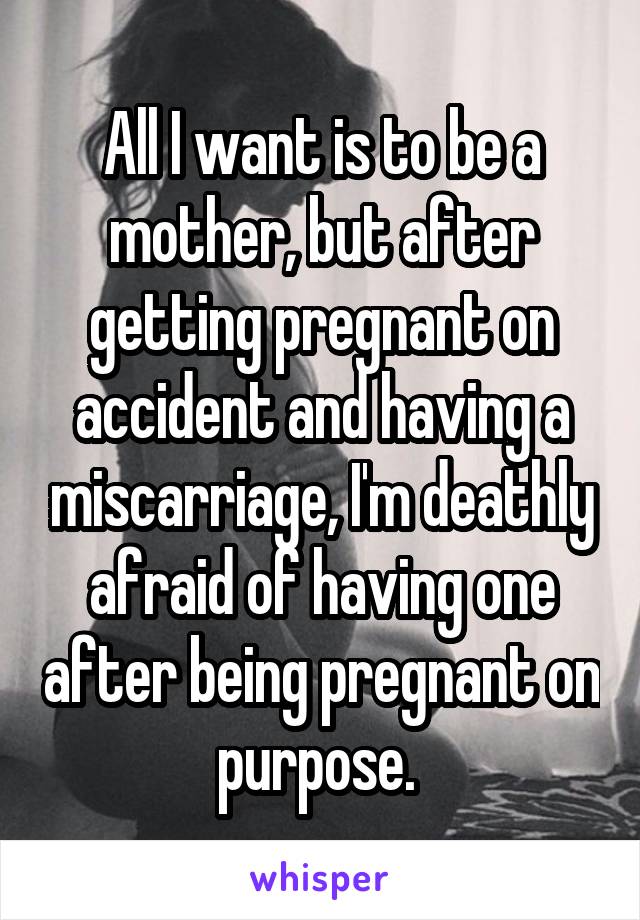 All I want is to be a mother, but after getting pregnant on accident and having a miscarriage, I'm deathly afraid of having one after being pregnant on purpose. 